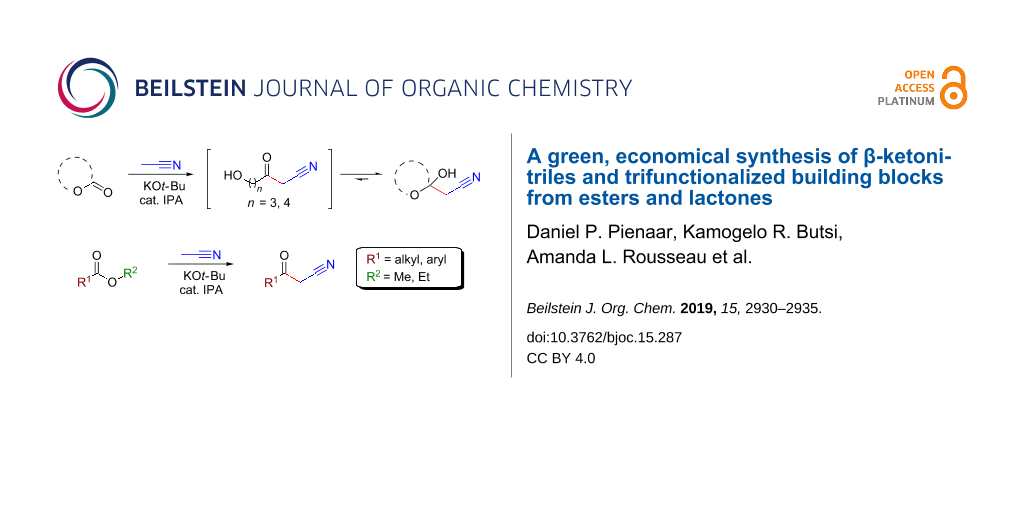 Bjoc A Green Economical Synthesis Of B Ketonitriles And Trifunctionalized Building Blocks From Esters And Lactones